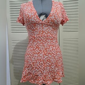 Valija Coral Mini Dress with White Floral Print